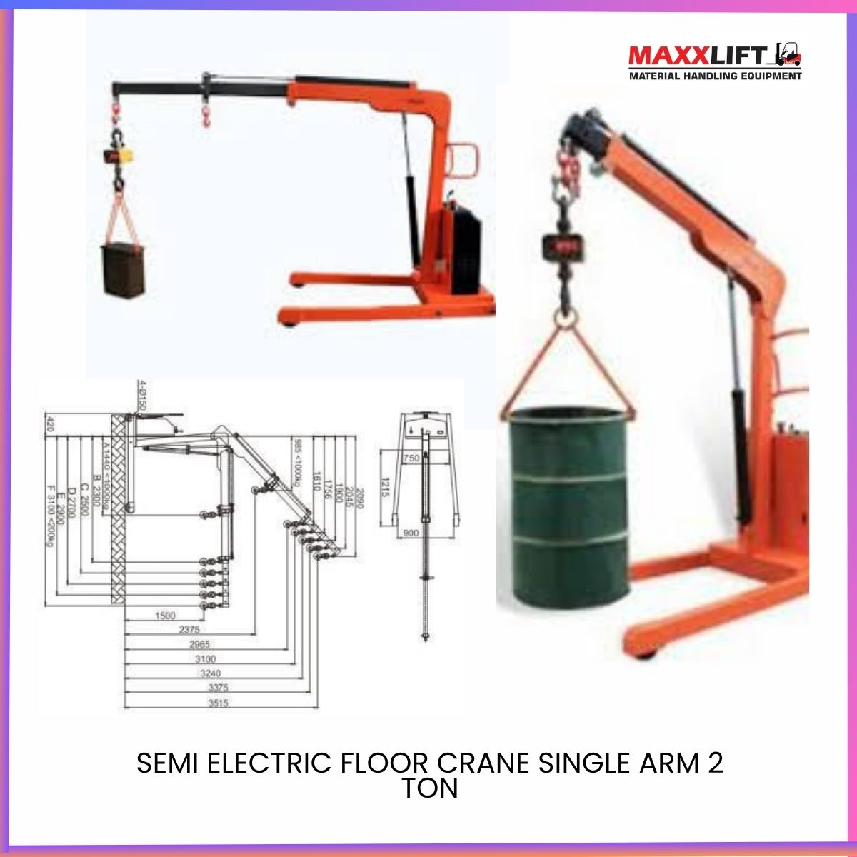 Semi Electric Floor Crane – Single Arm 2 Ton